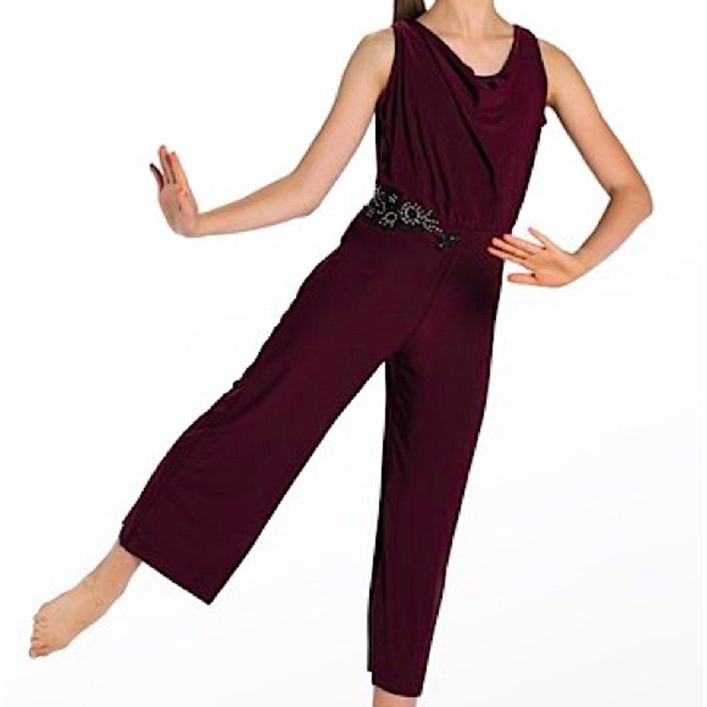 WEISSMAN Dance Costume unitard burgundy I Won't Give Up 13531 Child MC